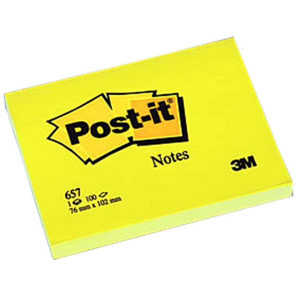 Post-it Yapışkanlı Not Kağıdı 100 Yaprak 76x102 Sarı 657 (1 Adet)
