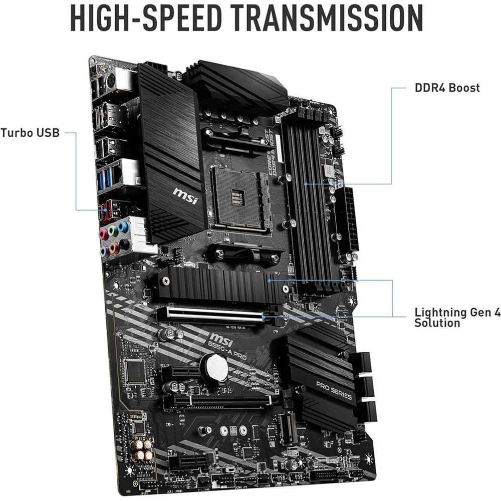 Msı B550-A Pro AM4 DDR4 Bellek 4400(OC) HDMI DP M.2 USB3.2 ATX Anakart