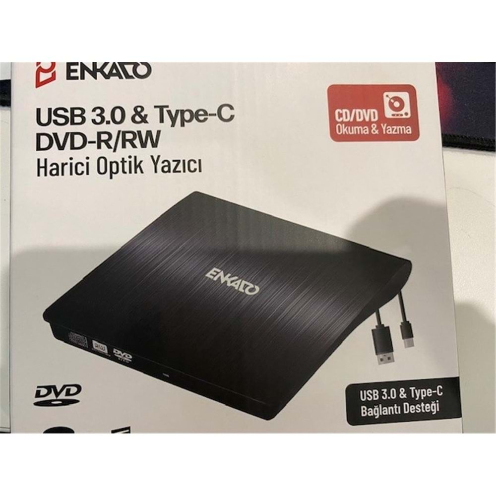 Enkado Ekd-Udvd120 Type-C - USB 3.0 DVD-R-CD-R-RW- Dvd-Rw Ultra Slim Harici Optik Yazıcı Siyah