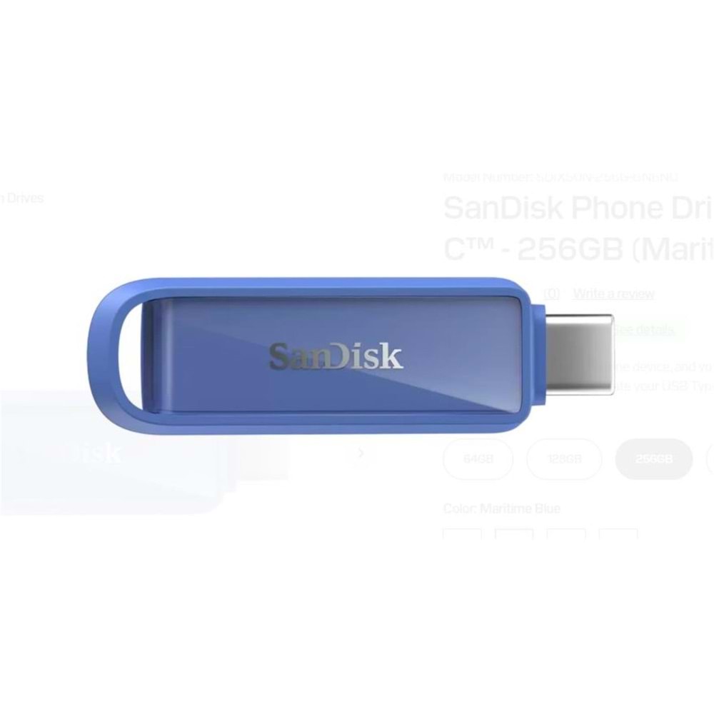 Sandisk SDIXS0N-256G-GN6ND 256GB Phone Drive with USB-C-128GB (Maritime Blue) Flash Bellek