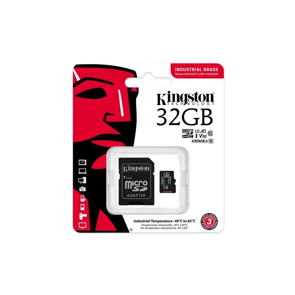 Kingston SDCIT2-32GB 32GB microSDHC Industrial C10 A1 pSLC Card + SD Adapter Hafıza Kartı