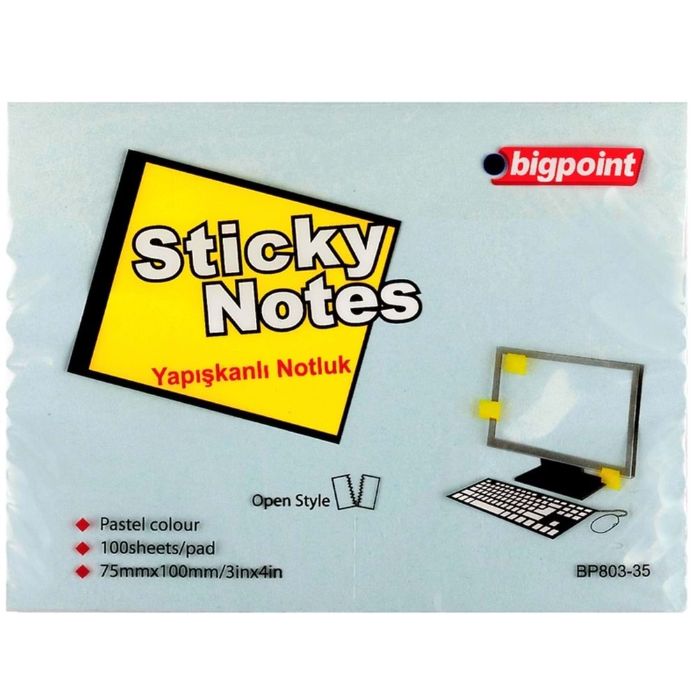 Bigpoint Yapışkanlı Not Kağıdı 75x100 Mavi BP803-35 (1 Adet)