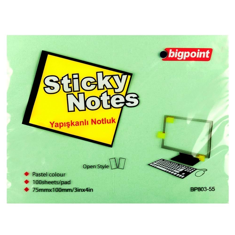 Bigpoint Yapışkanlı Not Kağıdı 75x100 Yeşil BP803-55(1 Adet)