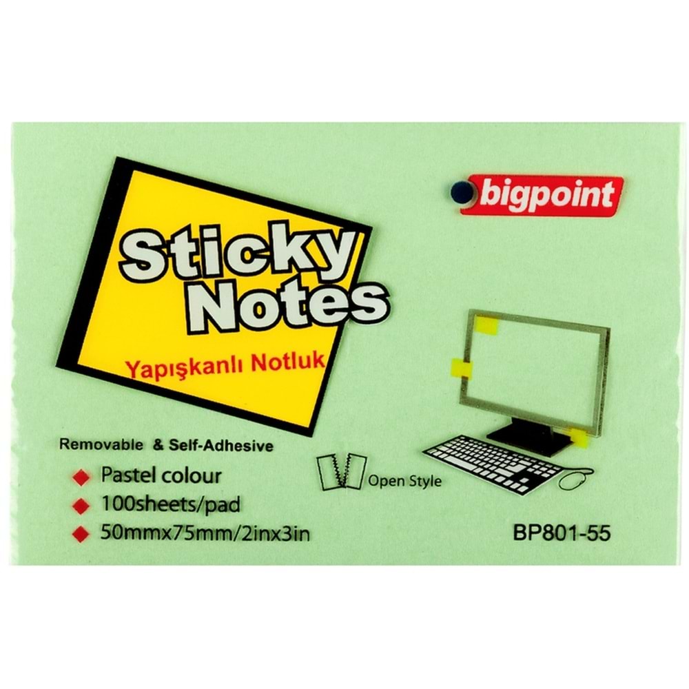 Bigpoint Yapışkanlı Not Kağıdı 75x50 Yeşil BP801-55(1 Adet)