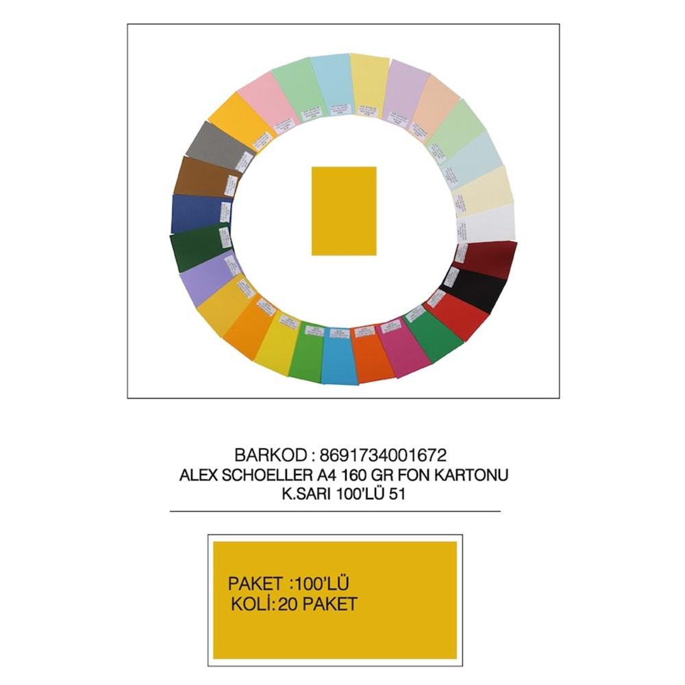 Alex Schoeller Fon Kartonu A4 No:51 K.Sarı 100 Lü
