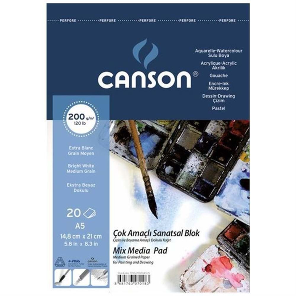Canson Fınface Resim Blokları 200 Gr A5 20 YP Üstten Spriralli