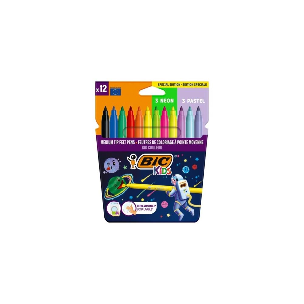 COSMO KEÇELİ BOYA KALEMİ 12 RENK (6 STANDART + 3 PASTEL + 3 NEON) 301696