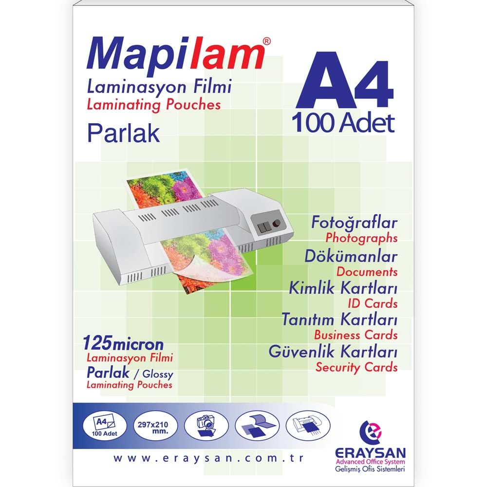 Mapi Laminasyon Filmi Sıcak Parlak A4 125 MIC 102 12 04 (1 Adet)