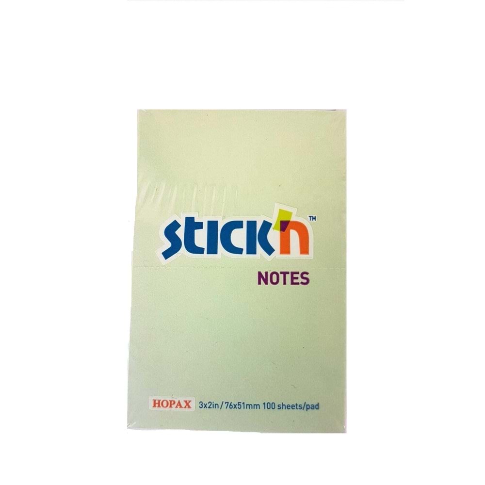 Hopax Stıckn Yapışkanlı Not Kağıdı 100 YP 76x51 Pastel Yeşil HE21147 (1 Adet)