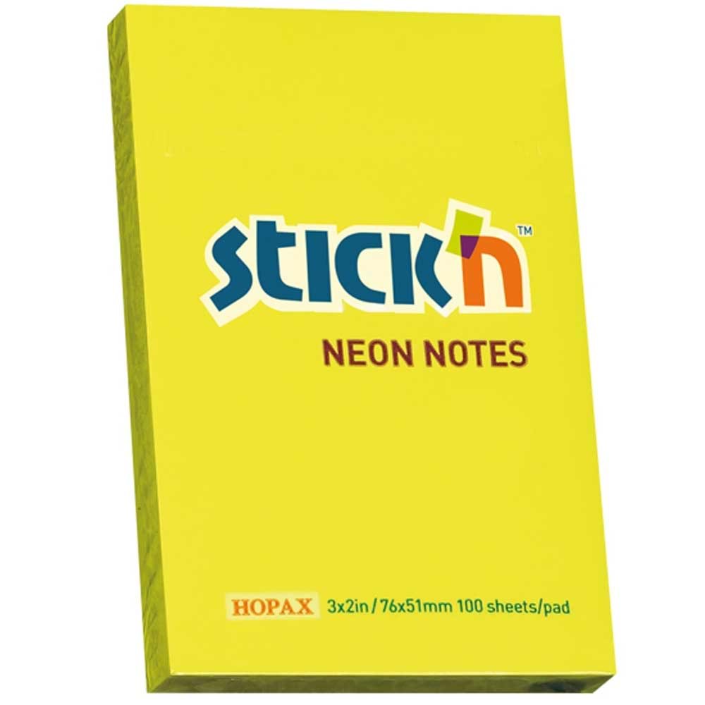Hopax Stıckn Yapışkanlı Not Kağıdı 100 YP 76x51 Fosforlu Sarı 21132 (1 Adet)