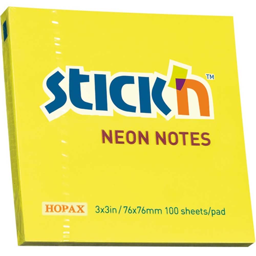 Hopax Stıckn Yapışkanlı Not Kağıdı 100 YP 76x76 Fosforlu Sarı HE21133 (1 Adet)