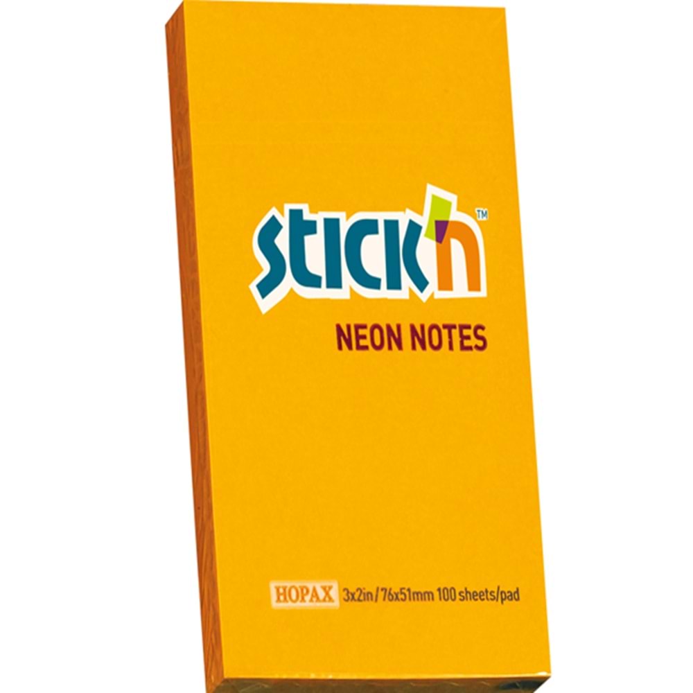 Hopax Stıckn Yapışkanlı Not Kağıdı 100 YP 76x51 Fosforlu Turuncu HE21160 (1 Adet)