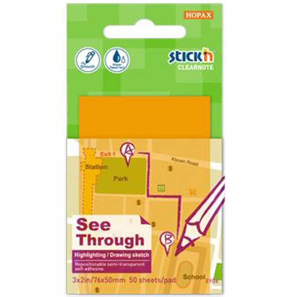 Hopax Stıckn Yapışkanlı Not Kağıdı Yarı Saydam 50 Yaprak 76x51 Neon Turuncu 21706 (1 Adet)