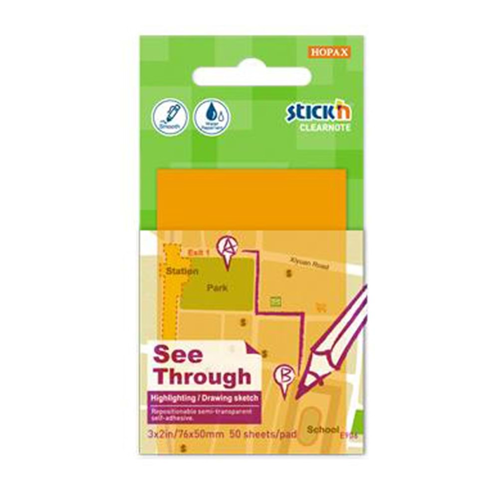 Hopax Stıckn Yapışkanlı Not Kağıdı Yarı Saydam 50 Yaprak 76x51 Neon Turuncu 21706 (1 Adet)