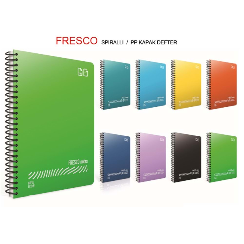 Gıpta Fresco Spiralli Düz Plastik Defter A4 144 YP Kareli 4941