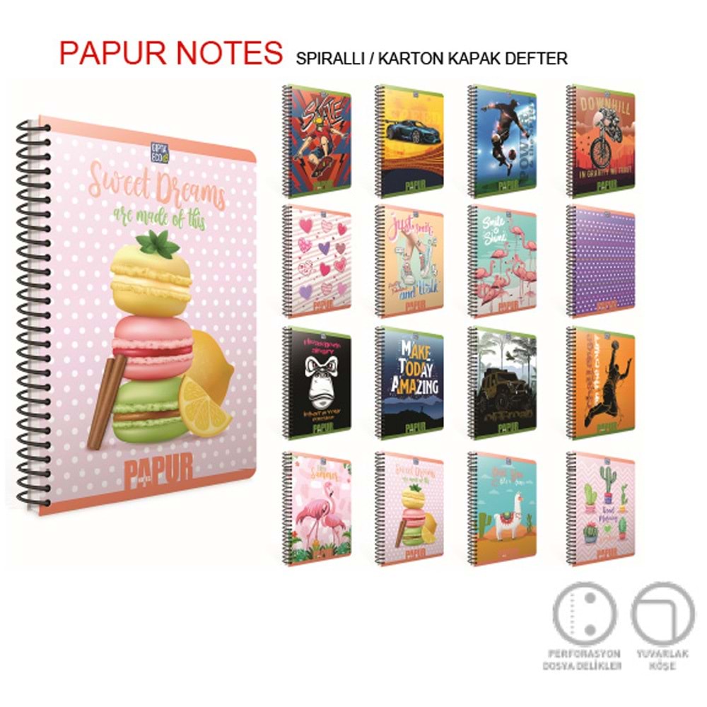 Gıpta Papur Notes Spiralli Karton Kapak Defter A4 96 YP Kareli 4964