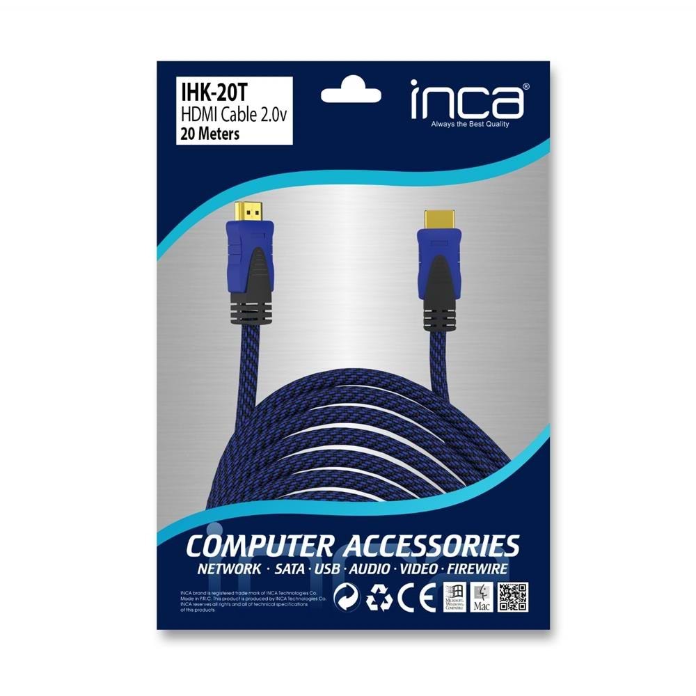 Inca IHK-20T 2.0 20mt Altın Uç Hdmı Kablo 18 Gbps 4K& 2K & FULL HD