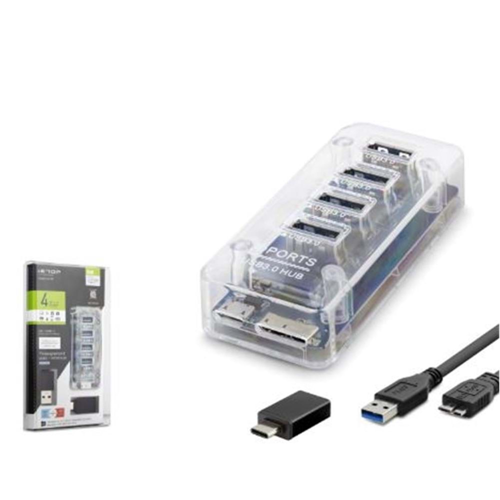 iETOP U336 USB Type-C 3.1 Gen1 Hub 4 Port 5 Gbps Şeffaf
