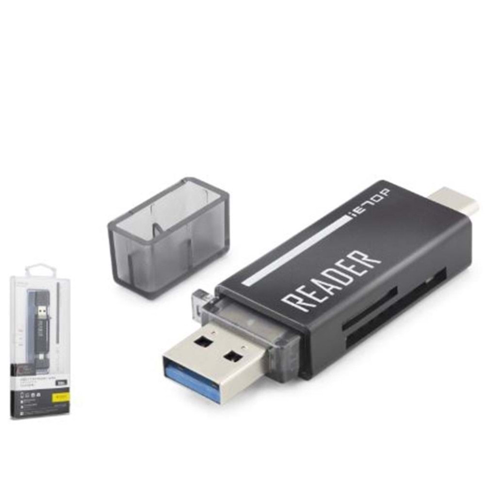 iETOP TC306AC USB Type-C 3.2 Gen1 Kart Okuyucu SD MicroSD 5 Gbps Siyah