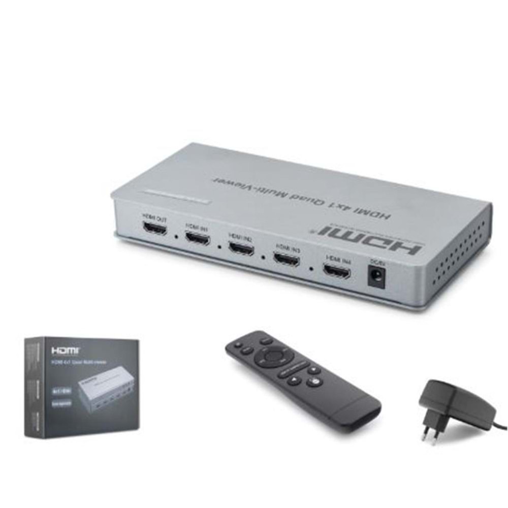 HADRON HDX1436 HDMI Quad Multi Viewer Kumandalı 4 Giriş 1 Çıkış Gri