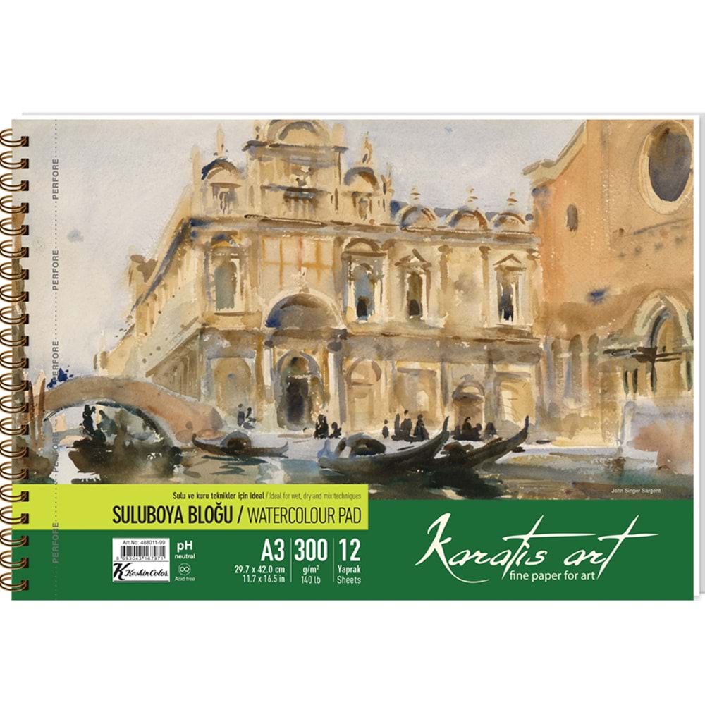 Karatis Suluboya Blok Spiralli Art 300 Gr A3 12 YP 488011-99