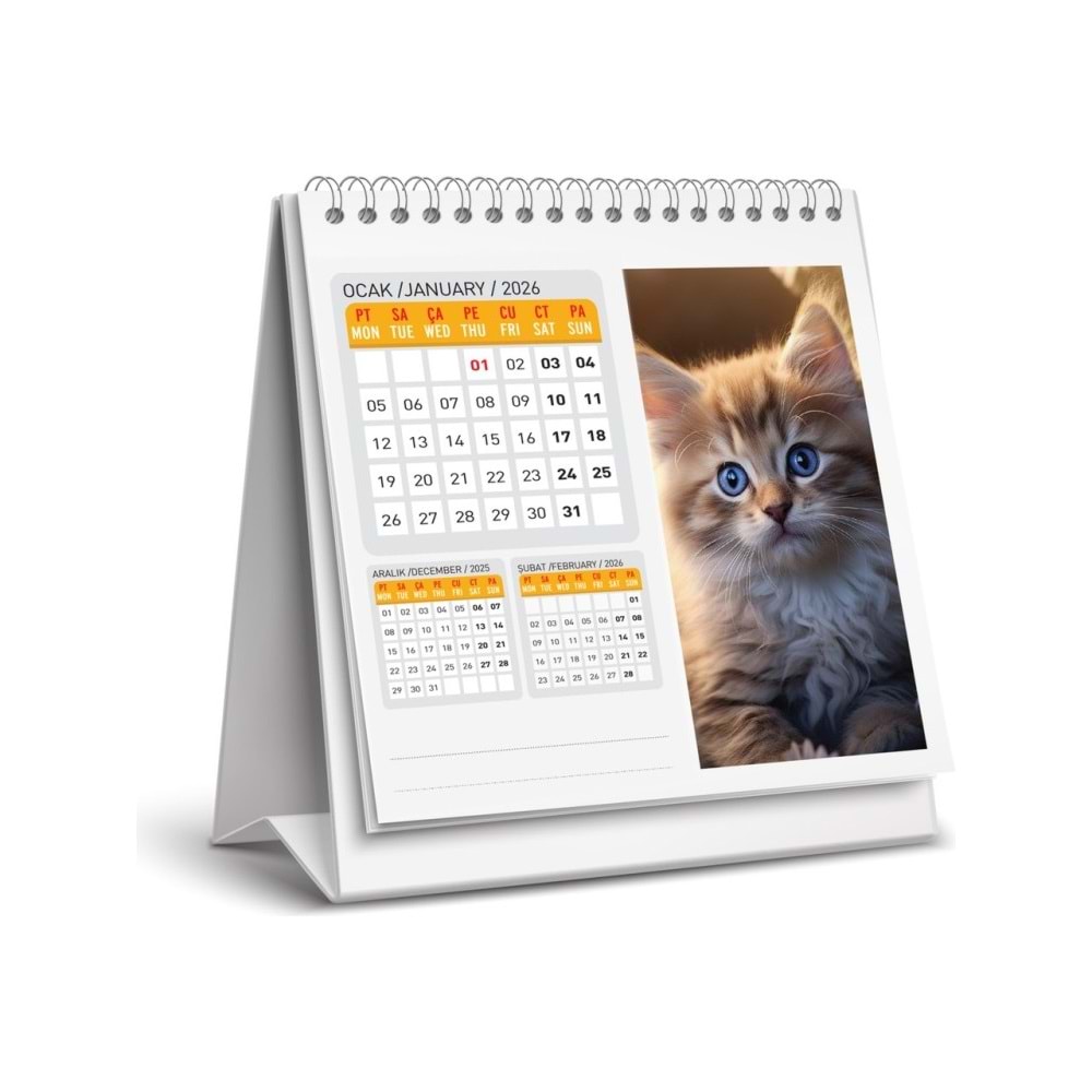 Keskin Color Masa Takvimi Kare Kediler 2026