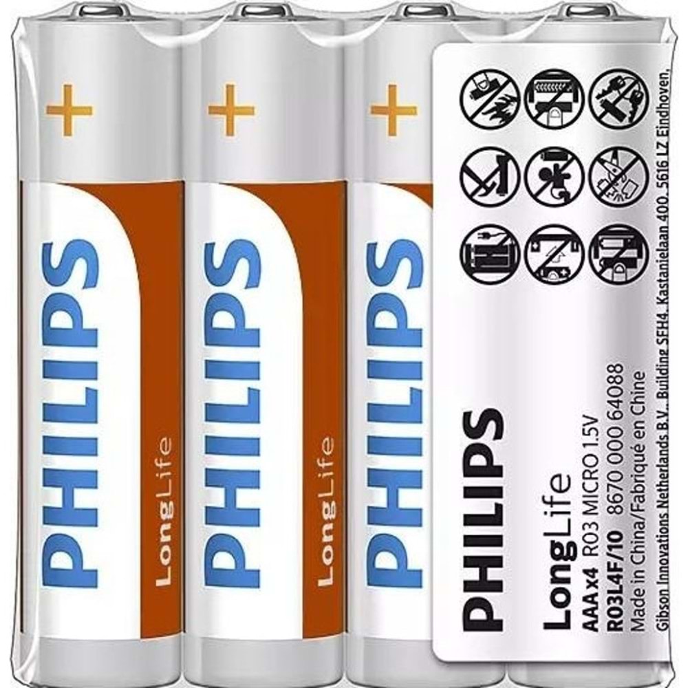 Philips Longlife İnce Kalem Pil AAA 4 Lü Ph-r03l4f/10