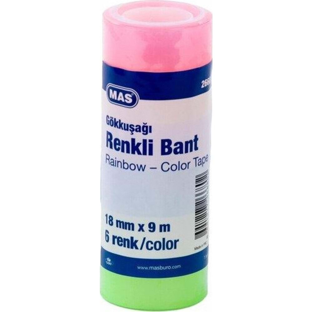 Mas Renkli Şeffaf Bant Seti-18 Mmx9 M-6 Renkli Set 2668 (1 Adet)