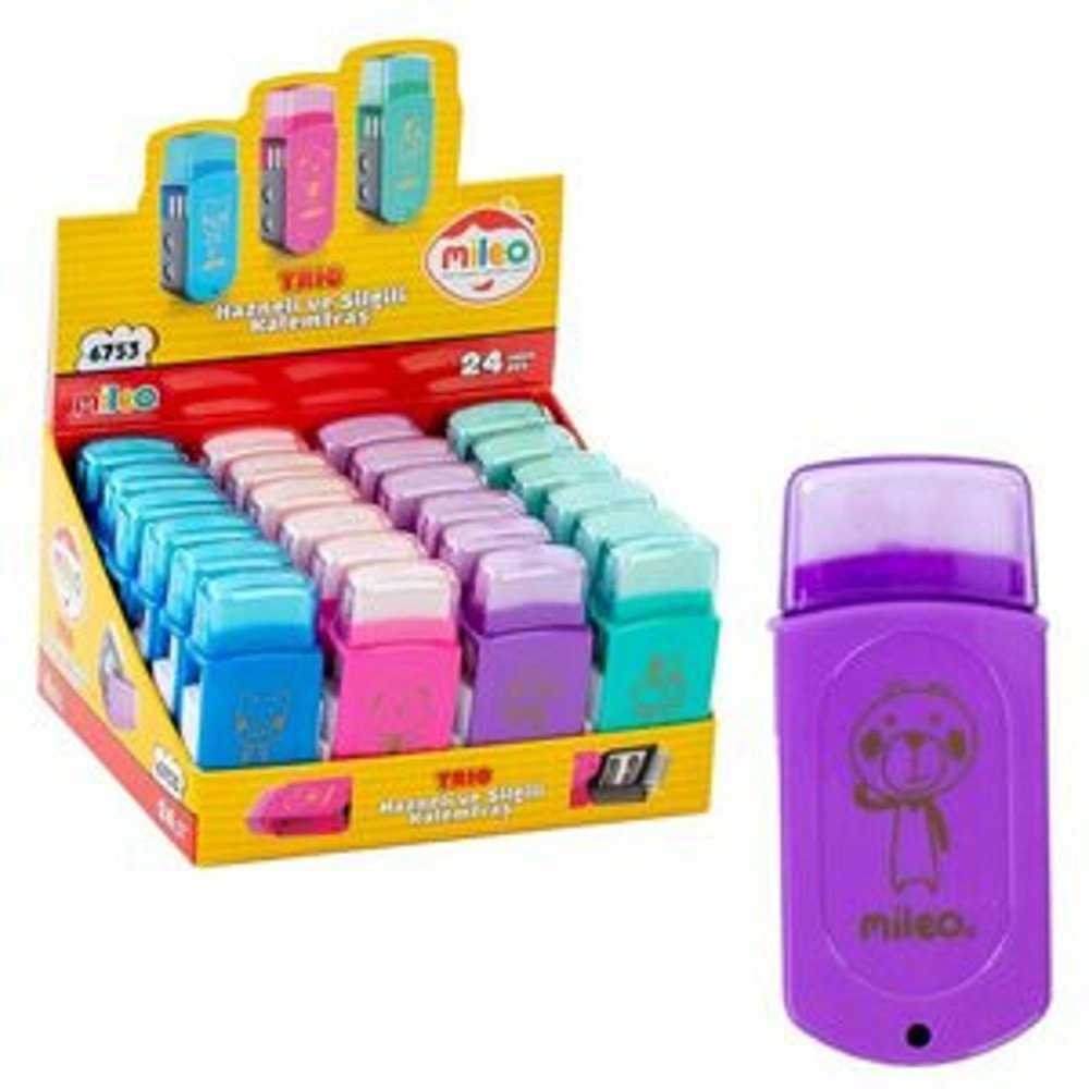 Mileo Trio İkili Hazneli Ve Fırçalı Kalemtraş 6753 (1 Adet)