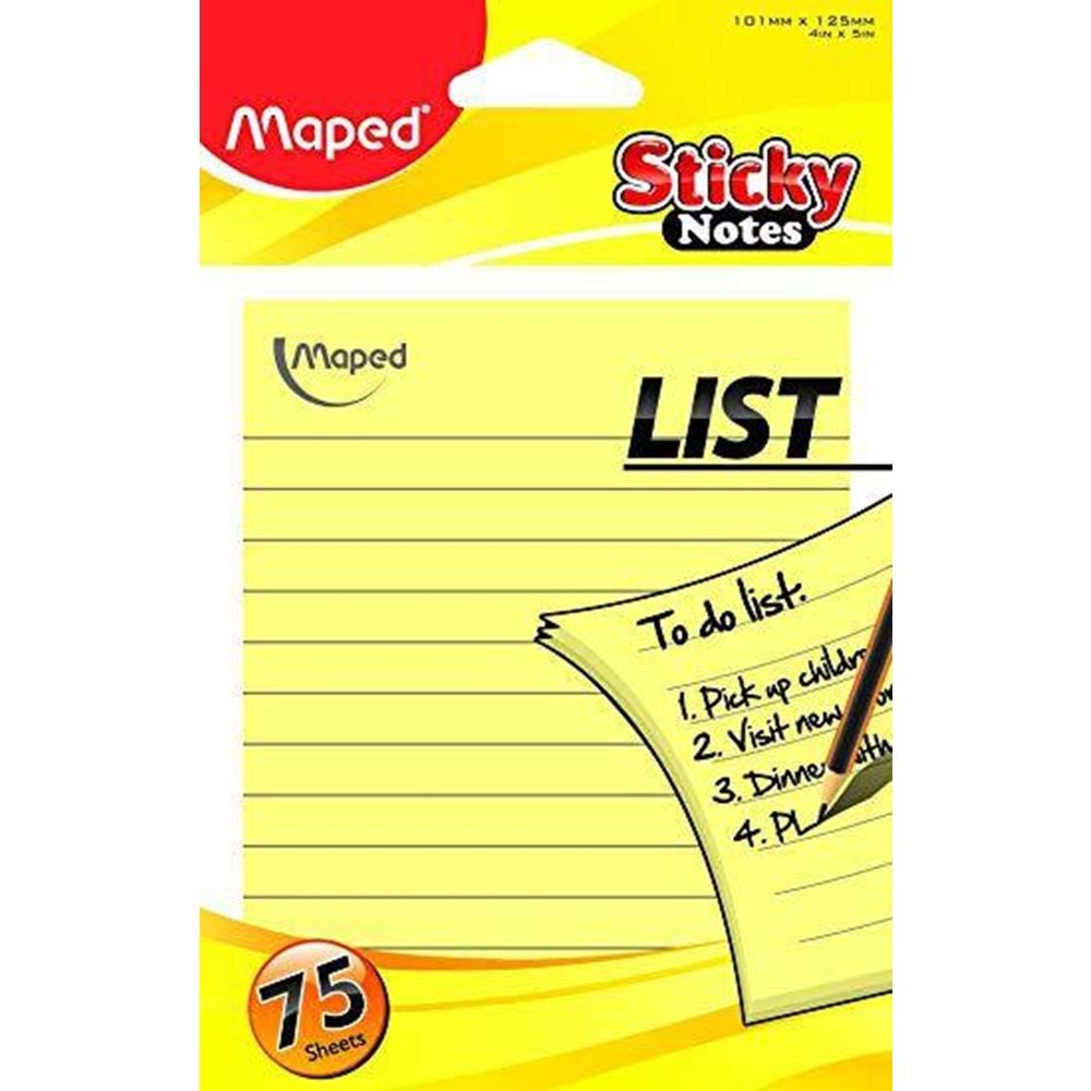 Maped Yapışkanlı Not Kağıdı Çizgili 75 YP 101x125 Sarı 771110