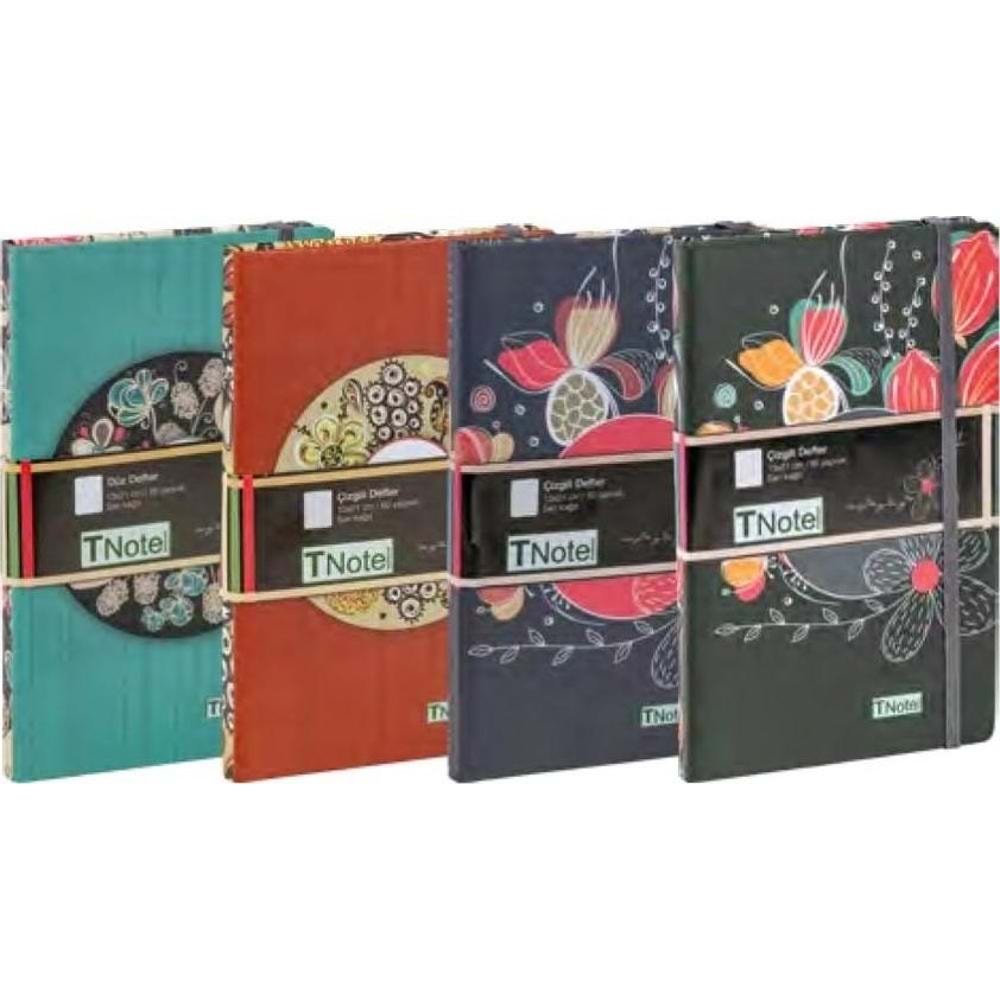 Tnote Ciltli Sert Kapak Defter (Kağıt Kaplı) 13x21 Cm 80 Sarı Syf Lastikli Çizgili