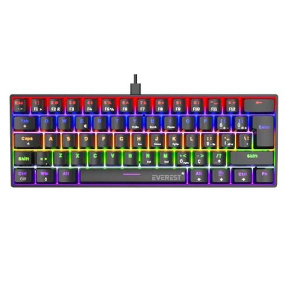 Everest Amber Siyah Type-C Bağlantılı RGB Ledli Mekanik Gaming Oyuncu Klavye Q Red Switch