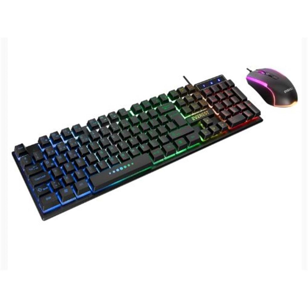 Everest KM-198 Luminax Siyah Gökkuşağı Aydınlatmalı Q Gaming Oyuncu Klavye + Mouse Set