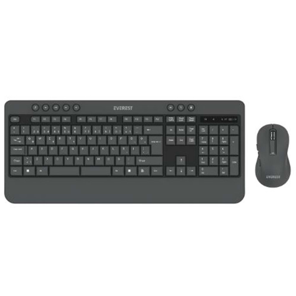 Everest KM-6585 Dual Gri-Siyah Kablosuz Çift Space Tuşlu Q Klavye + Mouse Set