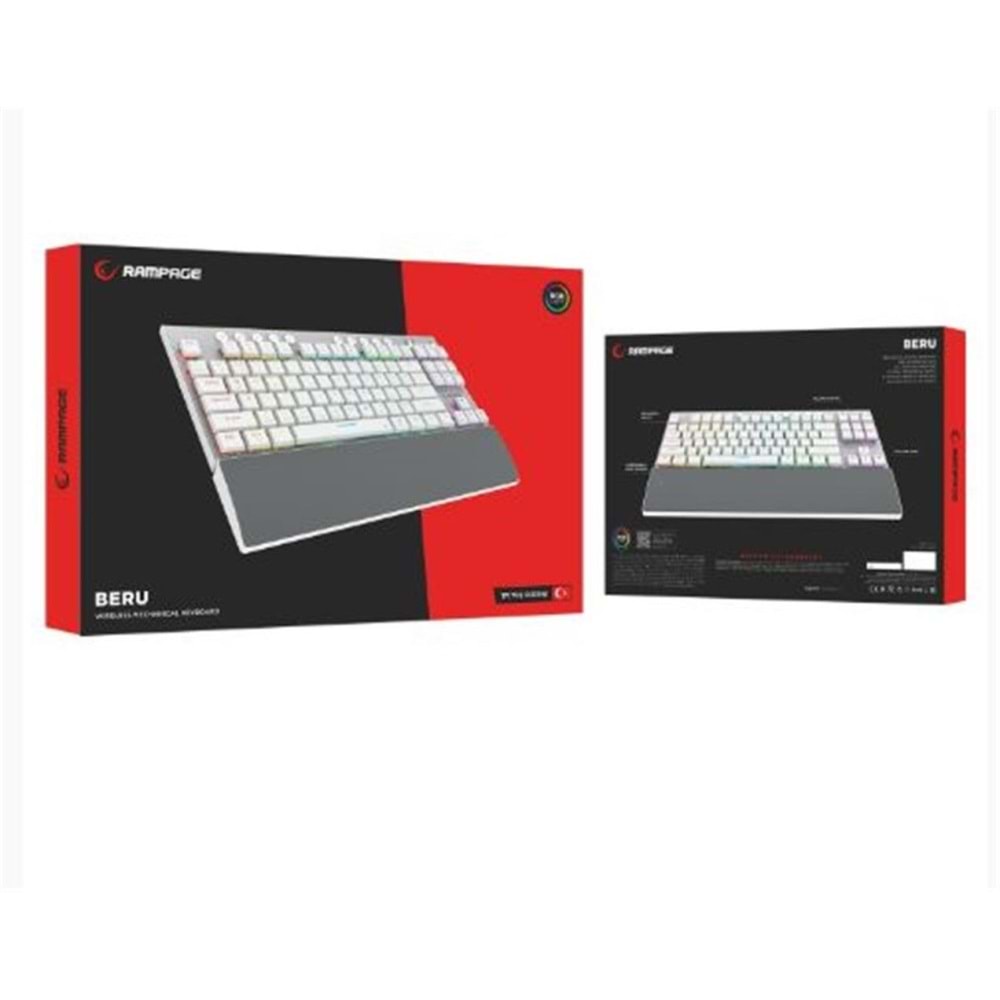 Rampage BERU Beyaz 2.4G + BT Wireless RED SWITCH Mekanik Gaming Oyuncu Klavye Slim RGB