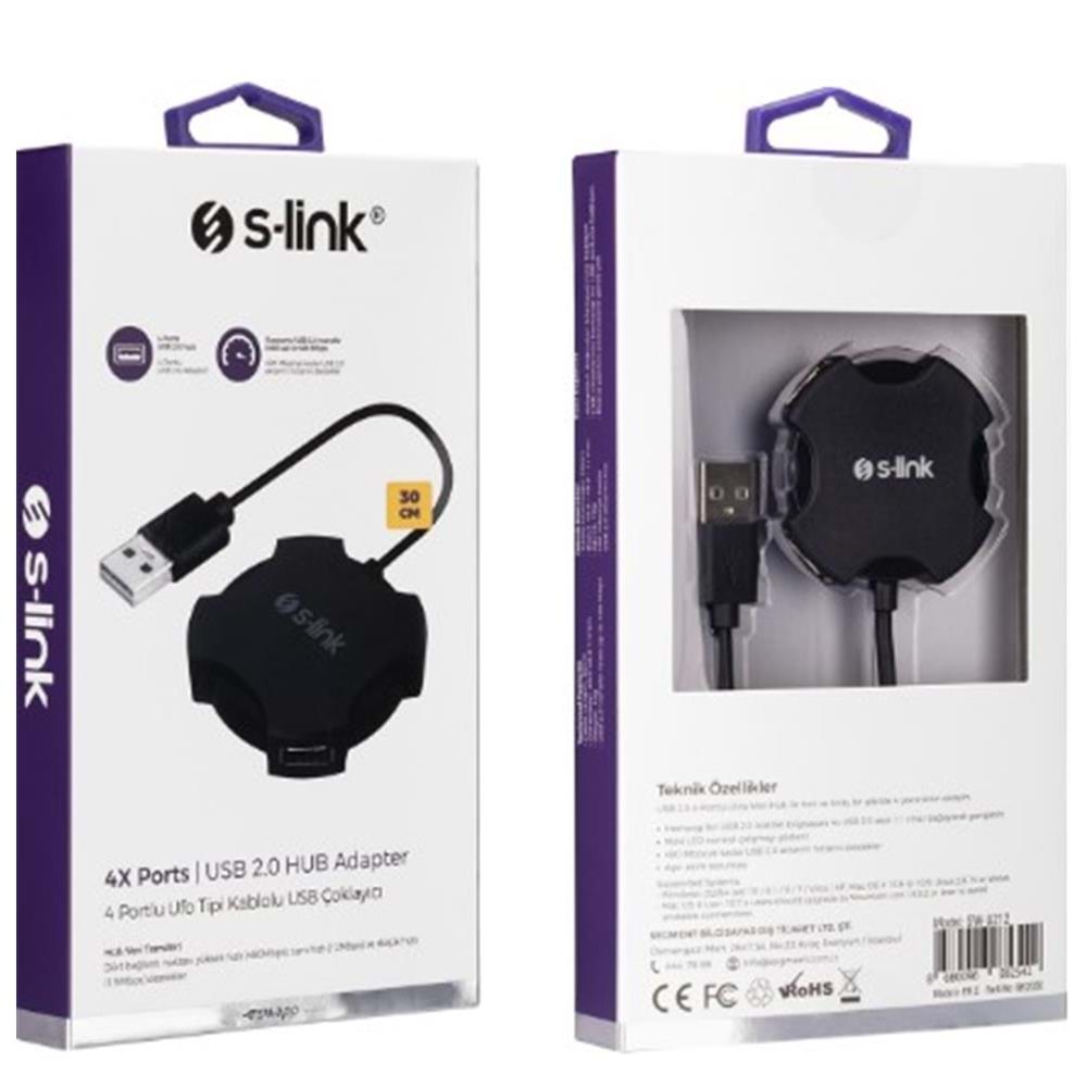 S-link Swapp SW-U212 Siyah Usb 2.0 4 Port Hub Kablolu Çevirici Adaptör