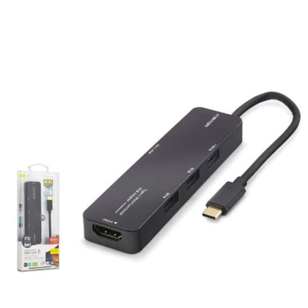 iETOP TUH305 Type-C 3.2 Gen1 Combo Hub PD HDMI 4K 5 Port 5 Gbps Siyah