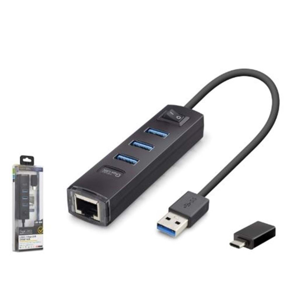 iETOP RJ4503 USB Type-C 3.2 Gen1 Combo Anahtarlı Hub Gigabit LAN 4 Port 5 Gbps Siyah