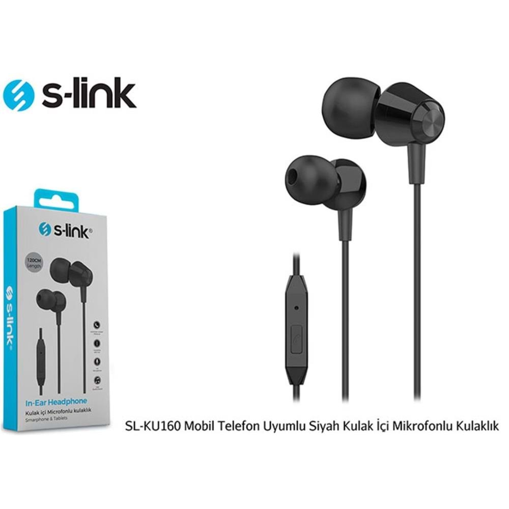 S-link SL-KU160 Mobil Telefon Uyumlu Siyah Kulak İçi Mikrofonlu Kulaklık