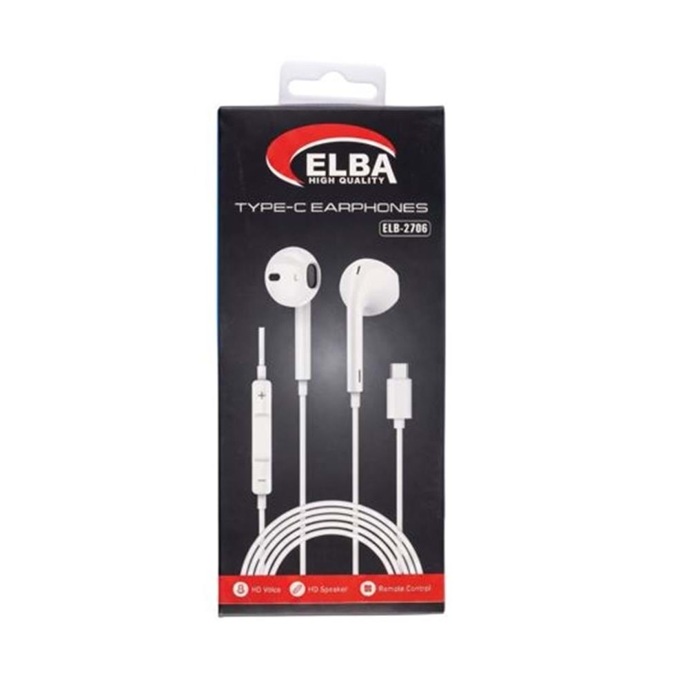 Elba Elb-2706 Beyaz Kulakiçi Type-c Mikrofonlu Kablolu Kulaklık (Ses Kontrol)