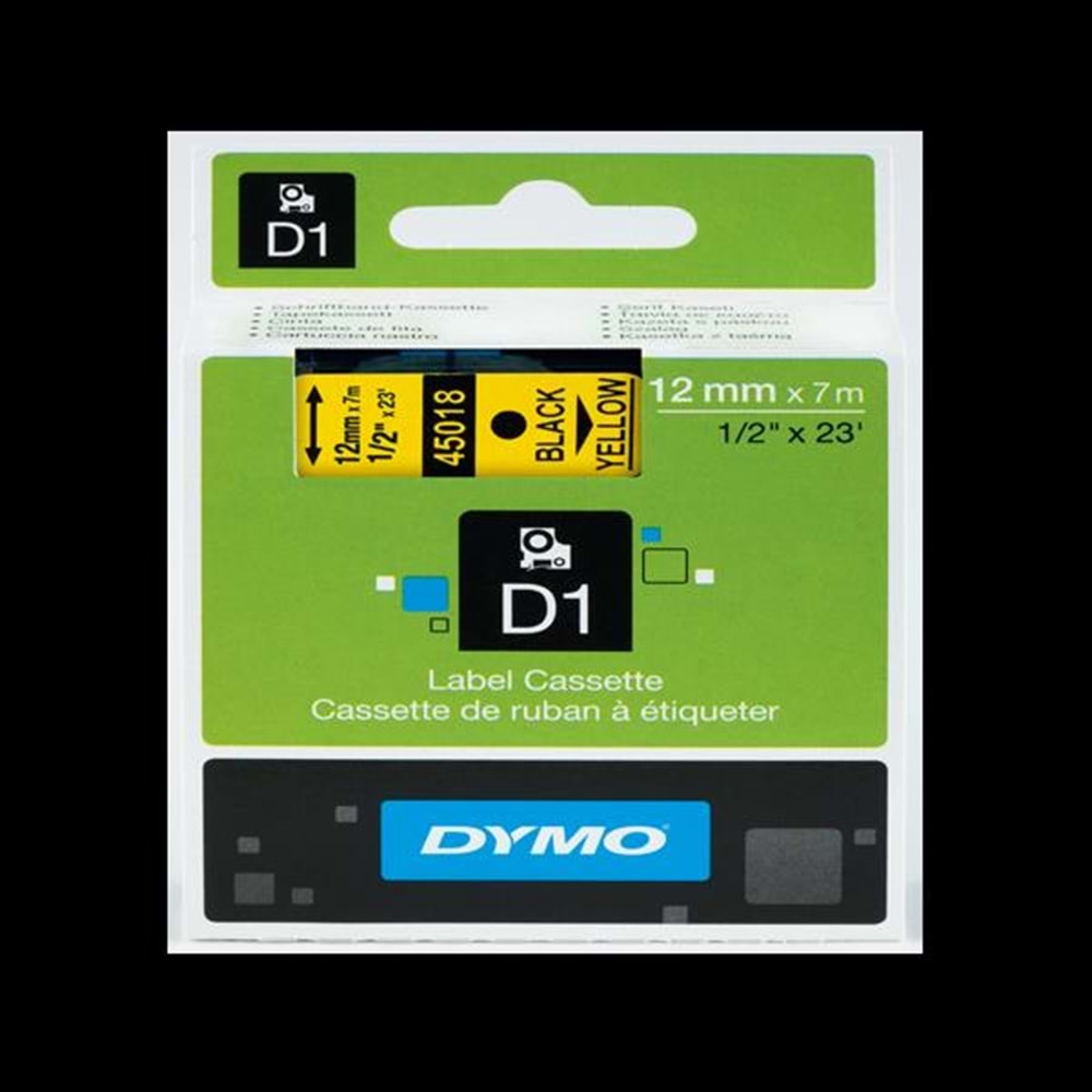 Dymo S0720580 D1 Yedek Şerit 12mmX 7 Metre Sarı-Siyah 45018