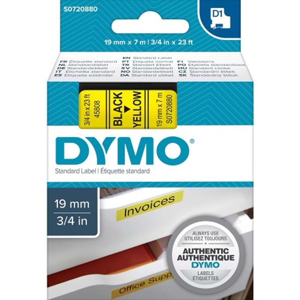 DYMO S0720880 D1 Yedek Şerit, 19 mm x 7 mt, Sarı- Siyah ( 45808)