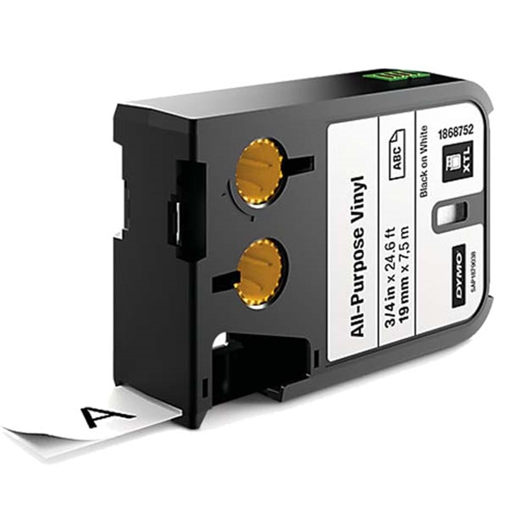 DYMO 1868752 XTL Çok Amaçlı Vinil, 19 mm x 7 m,Beyaz-Siyah