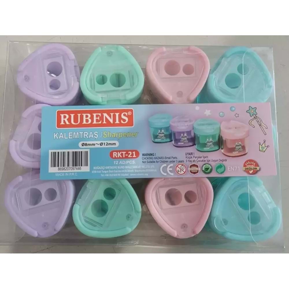 Rubenis Kalemtıraş Pastel 4 Renk Üçgen Kpk Çift Açacaklı RKT-21 (1 Adet)