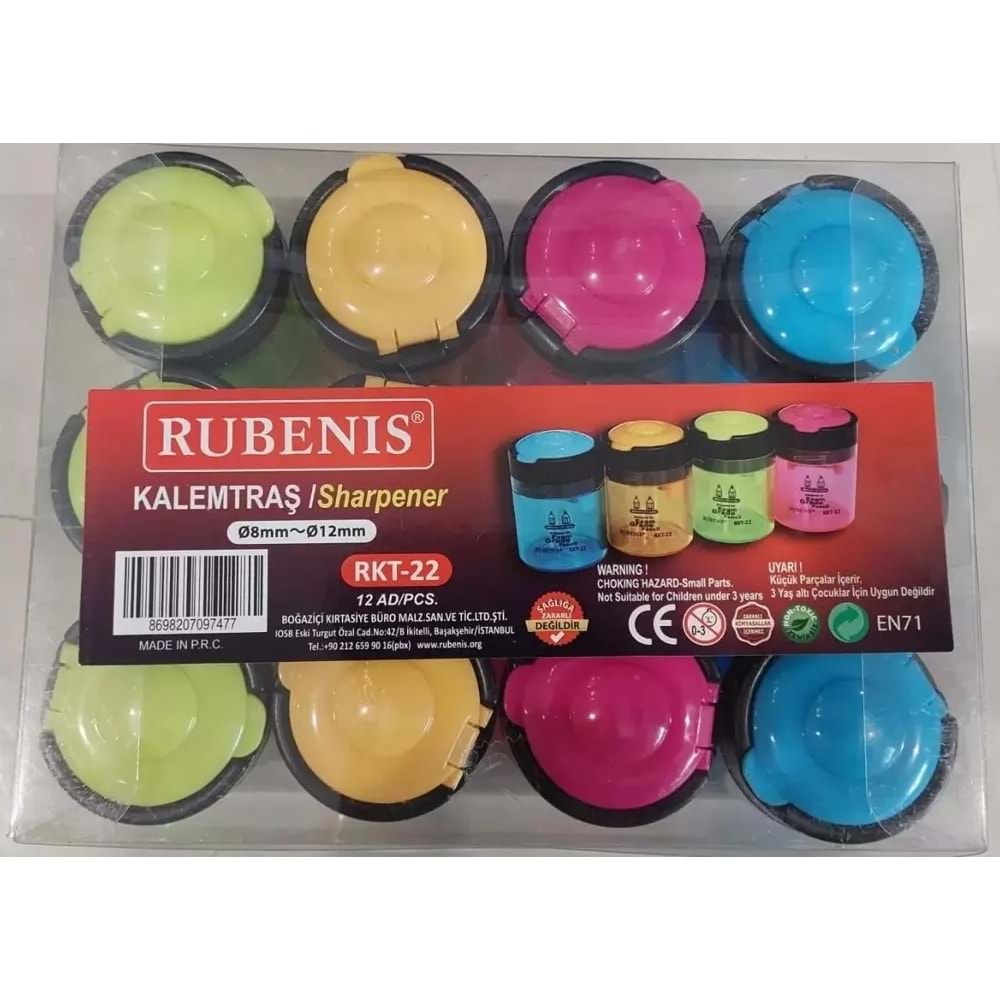Rubenis Kalemtıraş Kapaklı Çift Açacaklı 4 Renk RKT-22 (1 Adet)