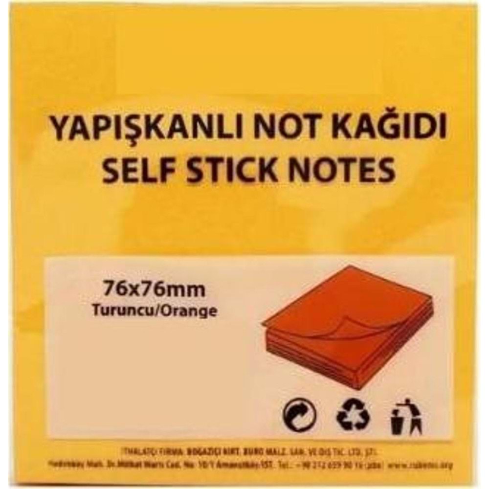 Rubenis Yapışkanlı Not Kağıdı 76x76 MM 50 Şeffaf Turuncu 50 YP RPS-153 (1 Adet)