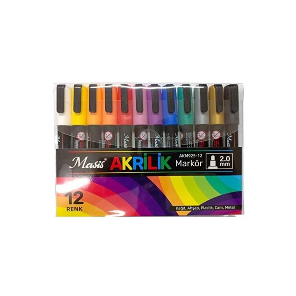 Masis Akrilik Markörü 925 12 Renk Pvc Paket Akm925-12