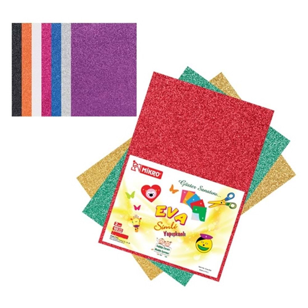 Mikro Eva Yapışkanlı Simli Kağıt 10 Renk 35x50 Cm 1025