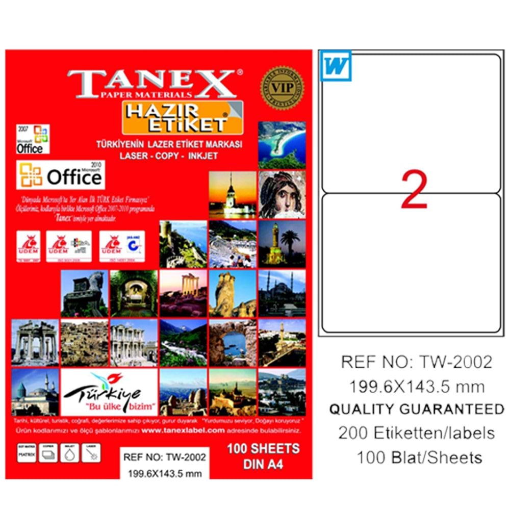 Tanex Laser Etiket 100 YP 199.6x143.5 Laser-Copy-Inkjet TW-2002