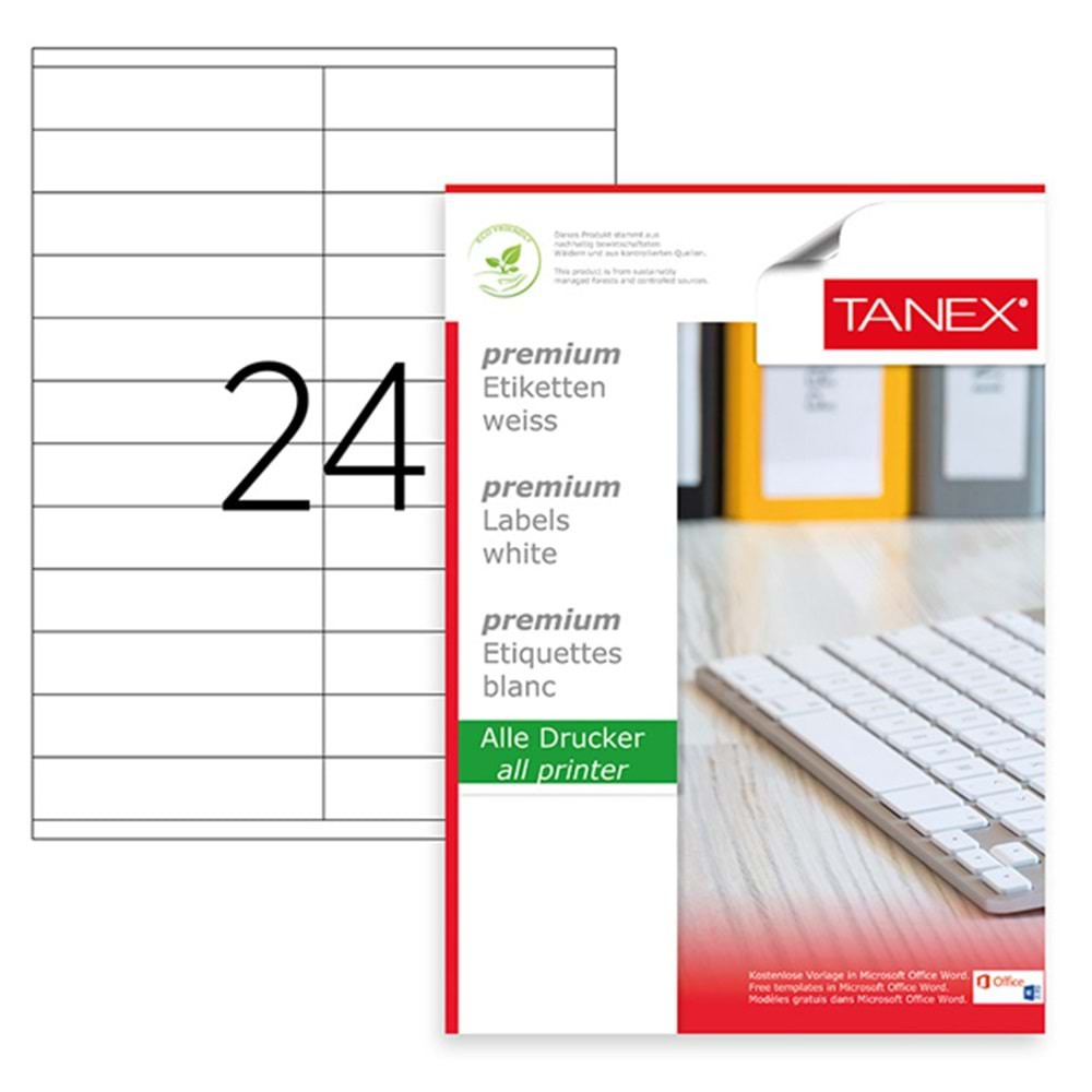 Tanex Laser Etiket 100 YP 105x23 Laser-Copy-Inkjet TW-2224